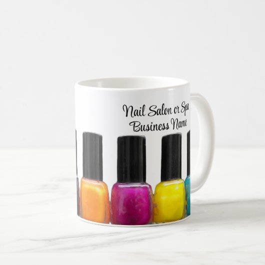 Farbenfrohe polnische Nagelflaschen, Nagelstudio Kaffeetasse (VorderseiteRechts)