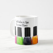 Farbenfrohe polnische Nagelflaschen, Nagelstudio Kaffeetasse (Vorderseite Links)