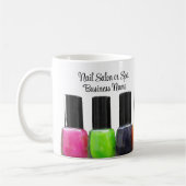 Farbenfrohe polnische Nagelflaschen, Nagelstudio Kaffeetasse (Links)