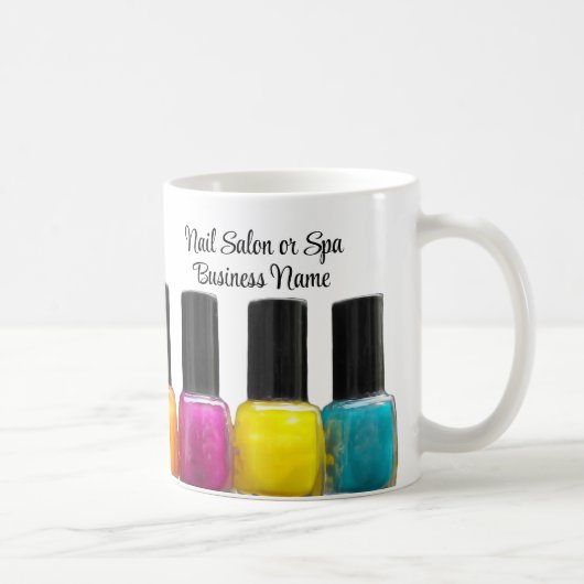 Farbenfrohe polnische Nagelflaschen, Nagelstudio Kaffeetasse (Rechts)