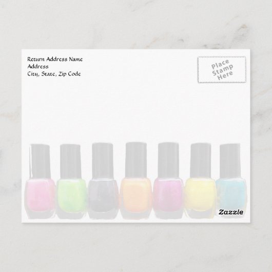 Farbenfrohe polnische Nagelflaschen, Nagelstudio Postkarte (Rückseite)