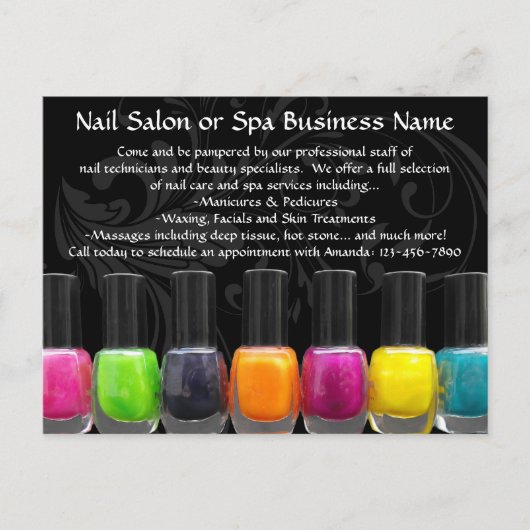 Farbenfrohe polnische Nagelflaschen, Nagelstudio Postkarte (Vorderseite)