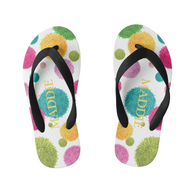 Farbenfrohe Pom Pom Print Personalisiert Kinderbadesandalen (Fußbett)