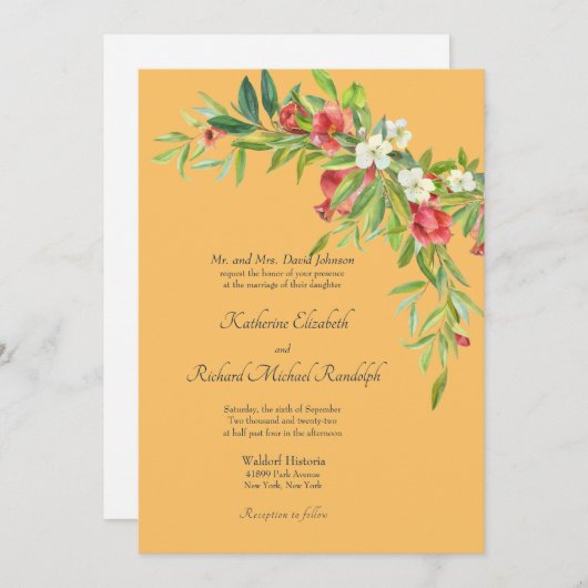 Farbenfrohe Pomegranate Hochzeit Toskana Einladung (Vorne/Hinten)