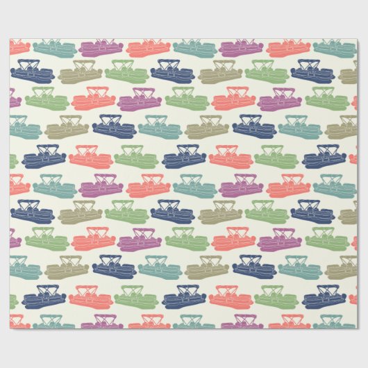 Farbenfrohe Pontoon Boote Gemusterte Bootspende Geschenkpapier (Flach)