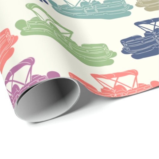 Farbenfrohe Pontoon Boote Gemusterte Bootspende Geschenkpapier (Rolleneckpunkt)