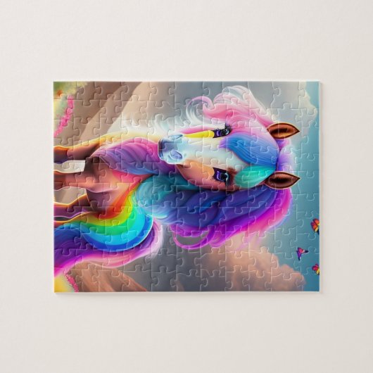 Farbenfrohe Pony mit Regenbogenfarben, Pony Puzzle (Horizontal)