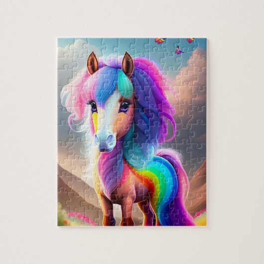 Farbenfrohe Pony mit Regenbogenfarben, Pony Puzzle (Vertikal)