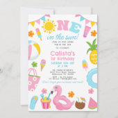 Farbenfrohe Pool Party eins in der Sonne 1. Geburt Einladung (Vorderseite)