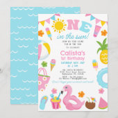 Farbenfrohe Pool Party eins in der Sonne 1. Geburt Einladung (Vorne/Hinten)