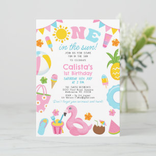 Farbenfrohe Pool Party eins in der Sonne 1. Geburt Einladung