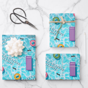 Farbenfrohe Poolartikel Sommer Geburtstag Poolpart Geschenkpapier Set