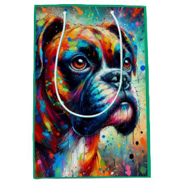 Farbenfrohe Pop Art Boxer Dog Entdeckungsreise Mittlere Geschenktüte
