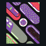 Farbenfrohe Pop Art Candy Pattern Poster<br><div class="desc">Ein abstraktes, spielerisches Pop-Design mit süßgeprägten Mustern in leuchtend kalkgrün, lila und rot auf fett schwarzem Hintergrund. Jede Bonbons-Form ist mit Sprinklen, Streifen und Punkten dekoriert und schafft so einen lustigen und dynamischen Memphis-inspiriert Stil. Die lebendige Komposition bringt eine süße, moderne und jugendliche Ästhetik.</div>