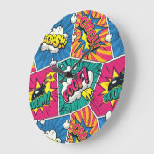 Farbenfrohe Pop Art Design - Retro Comic Explosion Große Wanduhr (Winkel)