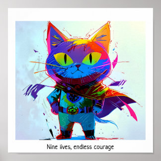 Farbenfrohe Pop Art Editable Super Heroine Katze Poster