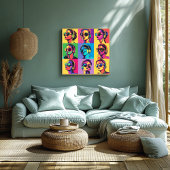 Farbenfrohe Pop Art Frauen mit Sonnenbrille & Kopf Poster