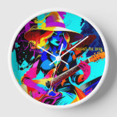 Farbenfrohe Pop Art Gitarrist Uhr (Vorderseite)