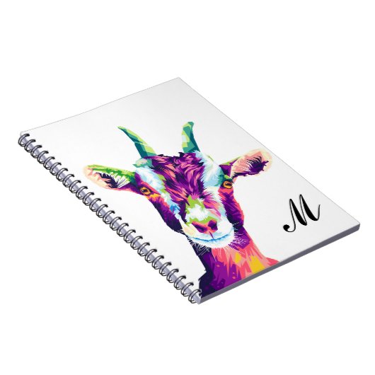 Farbenfrohe Pop Art Goat Mit Monogramm Notebook Notizblock (Rechte Seite)