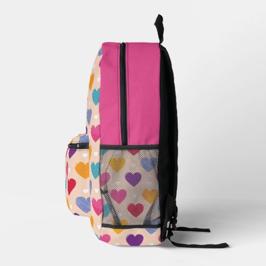 Farbenfrohe Pop Art Herzstück Muster Bedruckter Rucksack (Rechts)