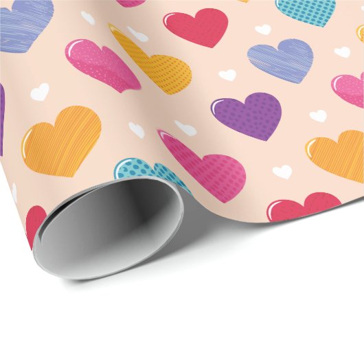 Farbenfrohe Pop Art Herzstück Muster Geschenkpapier (Rolleneckpunkt)