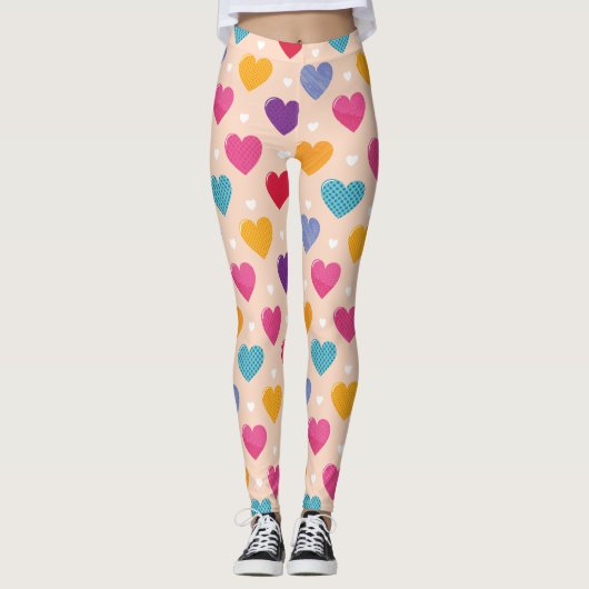 Farbenfrohe Pop Art Herzstück Muster Leggings (Vorderseite)