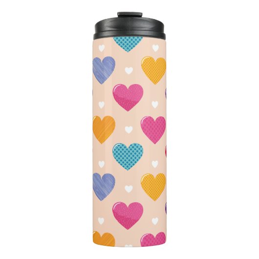 Farbenfrohe Pop Art Herzstück Muster Thermosbecher (Vorderseite)