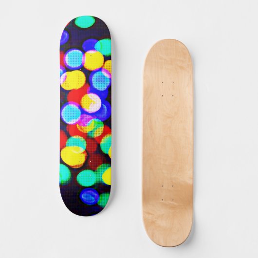 Farbenfrohe Pop Art Lichtbällchen Skateboard Deck (Vorderseite)