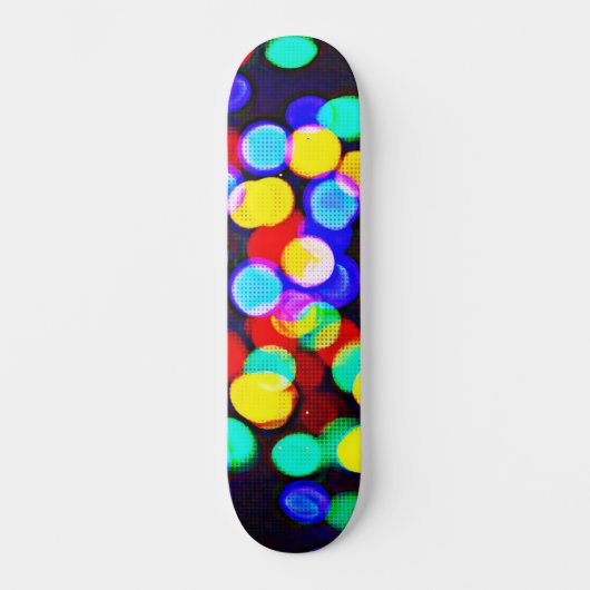 Farbenfrohe Pop Art Lichtbällchen Skateboard Deck (Vorderseite)