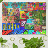 Farbenfrohe Pop Art Mixed Media Collage Küchentüch Geschirrtuch (Gefaltet)