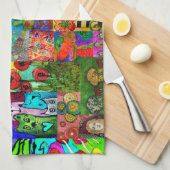 Farbenfrohe Pop Art Mixed Media Collage Küchentüch Geschirrtuch (Viertel Falte)