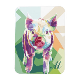 Farbenfrohe Pop Art Pig Mit Monogramm Magnet