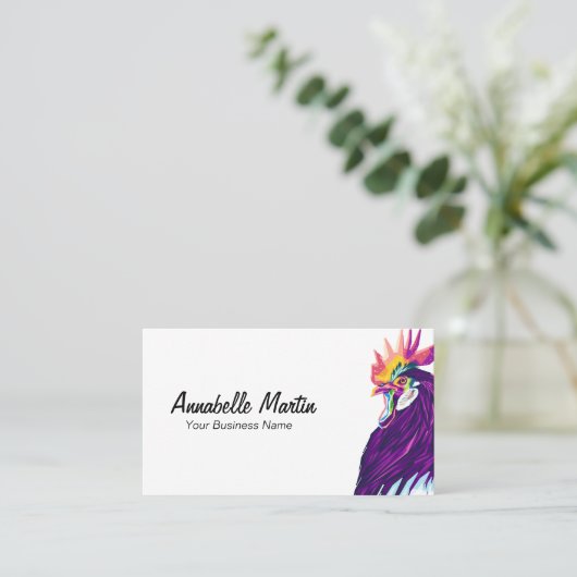 Farbenfrohe Pop Art Rooster Business Card Visitenkarte (Stehend Vorderseite)