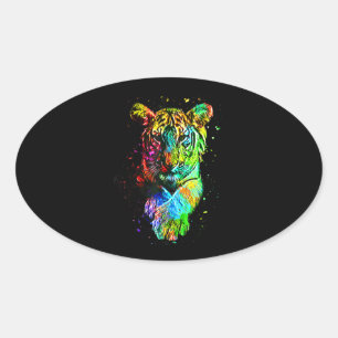 Farbenfrohe Pop Art Tiger Ovaler Aufkleber