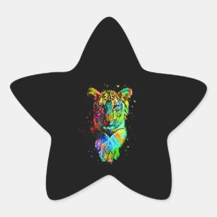 Farbenfrohe Pop Art Tiger Stern-Aufkleber