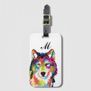 Farbenfrohe Pop Art Wolf Mit Monogramm Gepäckanhänger