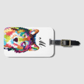 Farbenfrohe Pop Art Wolf Mit Monogramm Gepäckanhänger (Vorderseite (Horizontal))