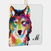 Farbenfrohe Pop Art Wolf Mit Monogramm Keramikornament (Rechts)