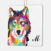 Farbenfrohe Pop Art Wolf Mit Monogramm Keramikornament (Links)