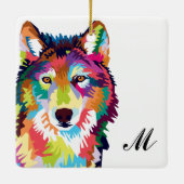Farbenfrohe Pop Art Wolf Mit Monogramm Keramikornament (Rückseite)