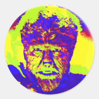 Farbenfrohe Pop Art Wolfman Runder Aufkleber