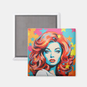 Farbenfrohe Pop Kunst Frau Magnet (Vorderseite/Rückseite)