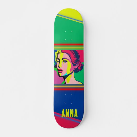Farbenfrohe Pop Kunst Frau Personalisierte Skatebo Skateboard (Vorne)