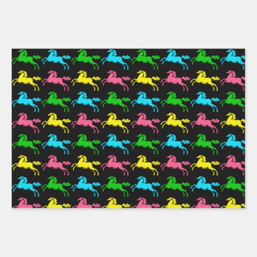 Farbenfrohe Pop Kunst Reitpferde Papier (Vorderseite 3)