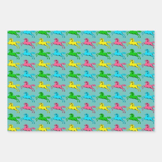 Farbenfrohe Pop Kunst Reitpferde Papier (Vorderseite 2)