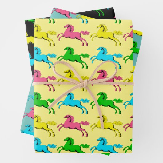 Farbenfrohe Pop Kunst Reitpferde Papier (Beispiel)