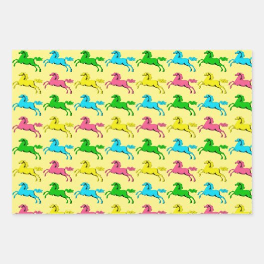 Farbenfrohe Pop Kunst Reitpferde Papier (Vorderseite)