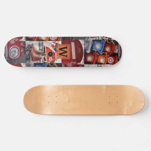 Farbenfrohe Pop Retro Rote Fotolage Monogramm Skateboard (Horizontal)