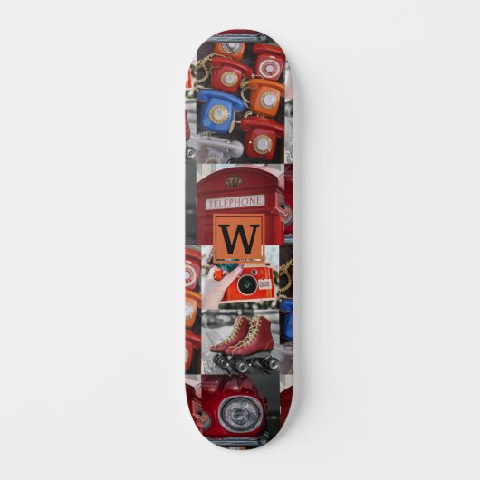 Farbenfrohe Pop Retro Rote Fotolage Monogramm Skateboard (Vorderseite)