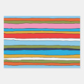 Farbenfrohe Pop Streifen Linierte Muster Geschenkpapier Set (Vorderseite 3)